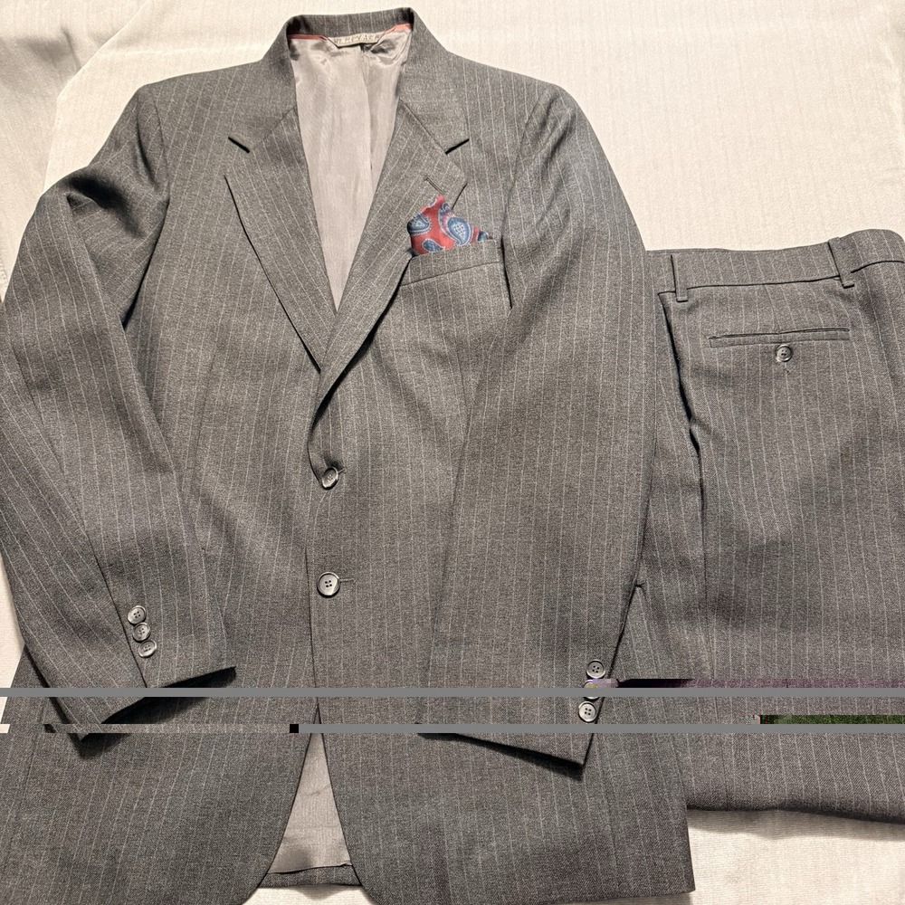 Vintage Levis Action Slacks Mens Gray Pinstripe 2 Piece Suit Blazer Pants
